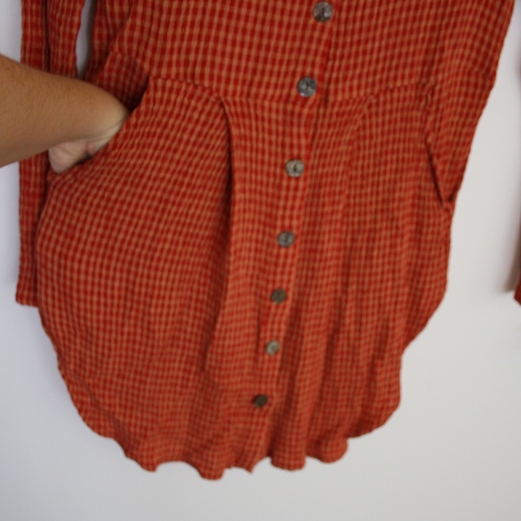 FLAX Red Gingham Checked short dress ButtonTunicS - Picture 3 of 9